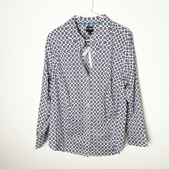 Talbots Tops - NWT Talbots 16W Non Iron Shirt Cotton Heart Geometric White Purple Blue 248
